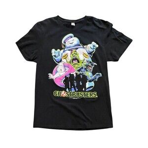 Ghostbusters Adult Small Slimer T-Shirt Black Neon Retro Logo